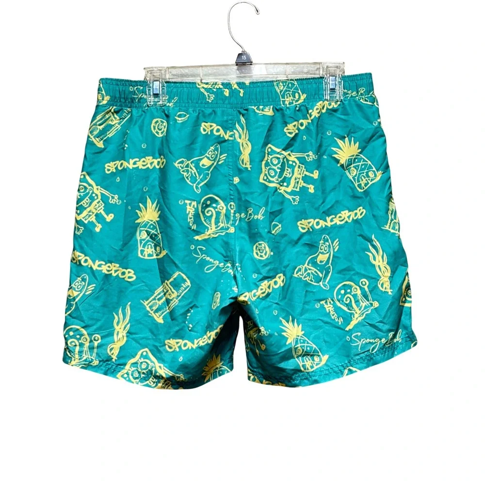 Nickelodeon SpongeBob SquarePants Swim Trunks Mens Large Teal Green Board Shorts